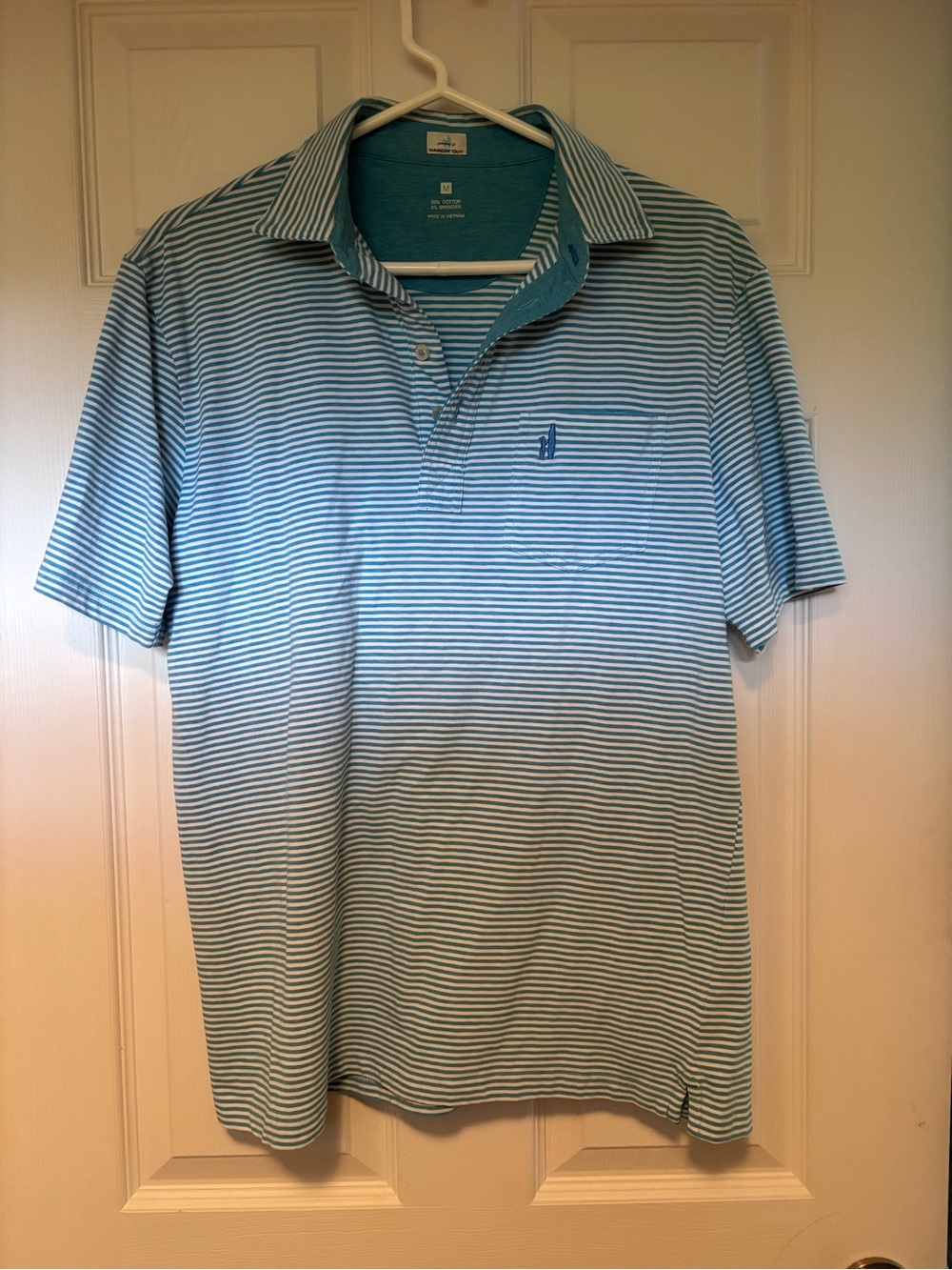 Men's Blue Teal Striped Polo Shirt